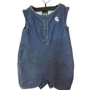 Carhartt Indigo Denim Sleeveless Baby Romper with Chest Logo